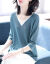べき乗缇莎nit女长袖新着品ゆるるる韩国ファンVネリング女子春秋大きサズの母のTシシャツの上着は青灰色です。